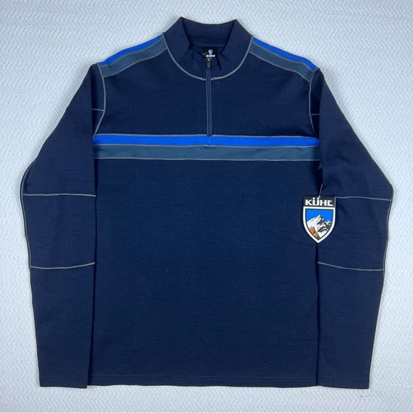 Kuhl Downhill Racr 1/4 Zip Merino Wool Sweater Large Navy Pullover Base Layer - Picture 1 of 14
